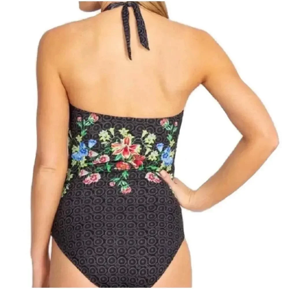 Johnny Was Color Twist black floral one-piece swimsuit Size Small NWT - Picture 2 of 11